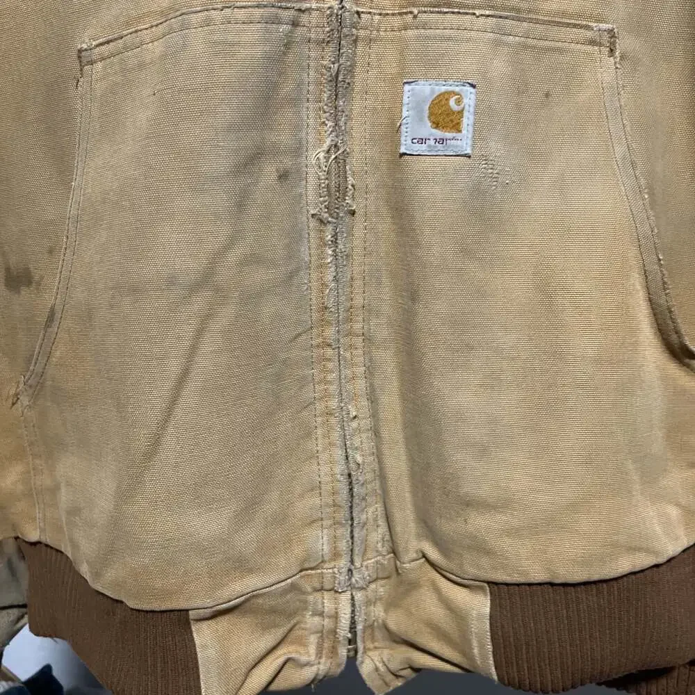 Carhartt Jacket USA MADE Duck Canvas Hooded Thermal Lined Vintage Large RN14806